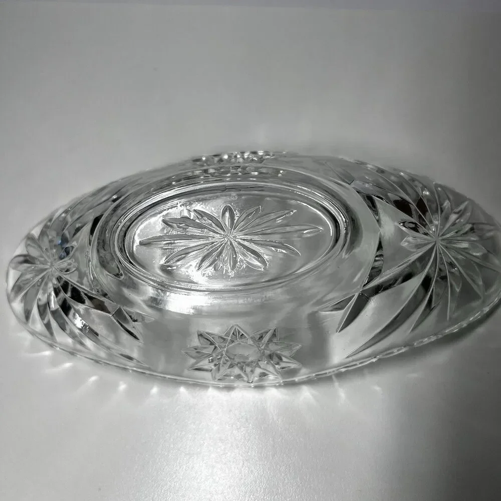 Vintage Anchor Hocking EAPC Star of David Clear Glass Banana Boat Dish 9.5